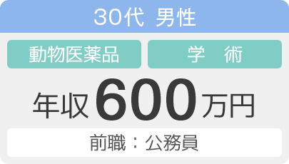 30代女性　動物医薬品　学術　年収440万円 （前職：公務員）